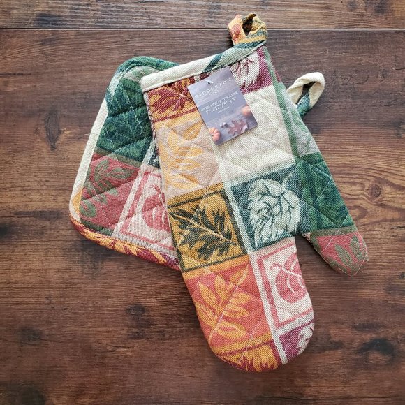 Autumn Leaves Kitchen Set, 4pc, Towels Mitt Potholder, Pumpkin Fall Decor - Picture 2 of 8